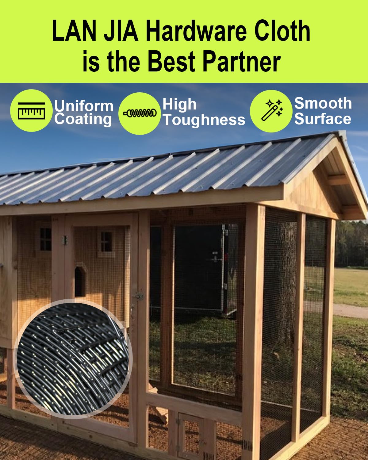 LAN JIA Black Hardware Cloth 5 ft × 50 ft, 19 Gauge 1/2 inch Black PVC Vinyl Coated Welded Wire Fence Supports Poultry Netting Chicken Coop Cover Wire Fencing Black PVC Wire Mesh