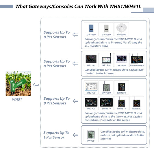 ECOWITT Soil Moisture Tester Kit, Includes GW3000 Wi-Fi&Ethernet Gateway and WH51 Soil Moisture Sensor, with SD Card Port, 915 MHz