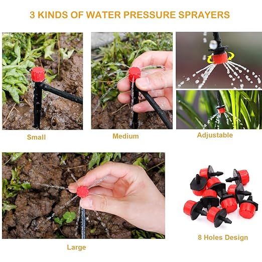 32.8ft Drip Irrigation Kit Automatic Irrigation System DIY Watering System with 8-Hole Drippers Quick Connector & Adapters for Garden Flower Raised Bed Greenhouse Plants Patio