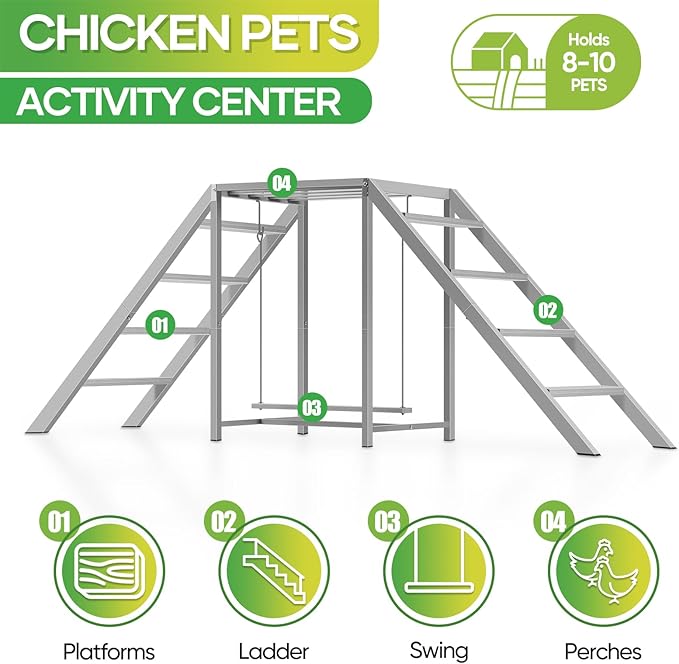 Chicken Coop Perches with Swing, Chicken Roosting Bars, Chicken Run Accessories Toy, Wooden Chicken Ladder for Pet's Healthy & Happy, Sturdy and Easy to Clean, Suitable for Backyard Farm,Gray