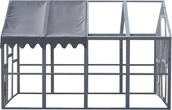 109.6'' Large Wood Chicken Coop Enclosures,Walk-in Poultry Cage, Chicken Run Pen Duck House with Waterproof and Anti-Ultraviolet Cover for Outdoor Farm Use Spire Roof, Grey
