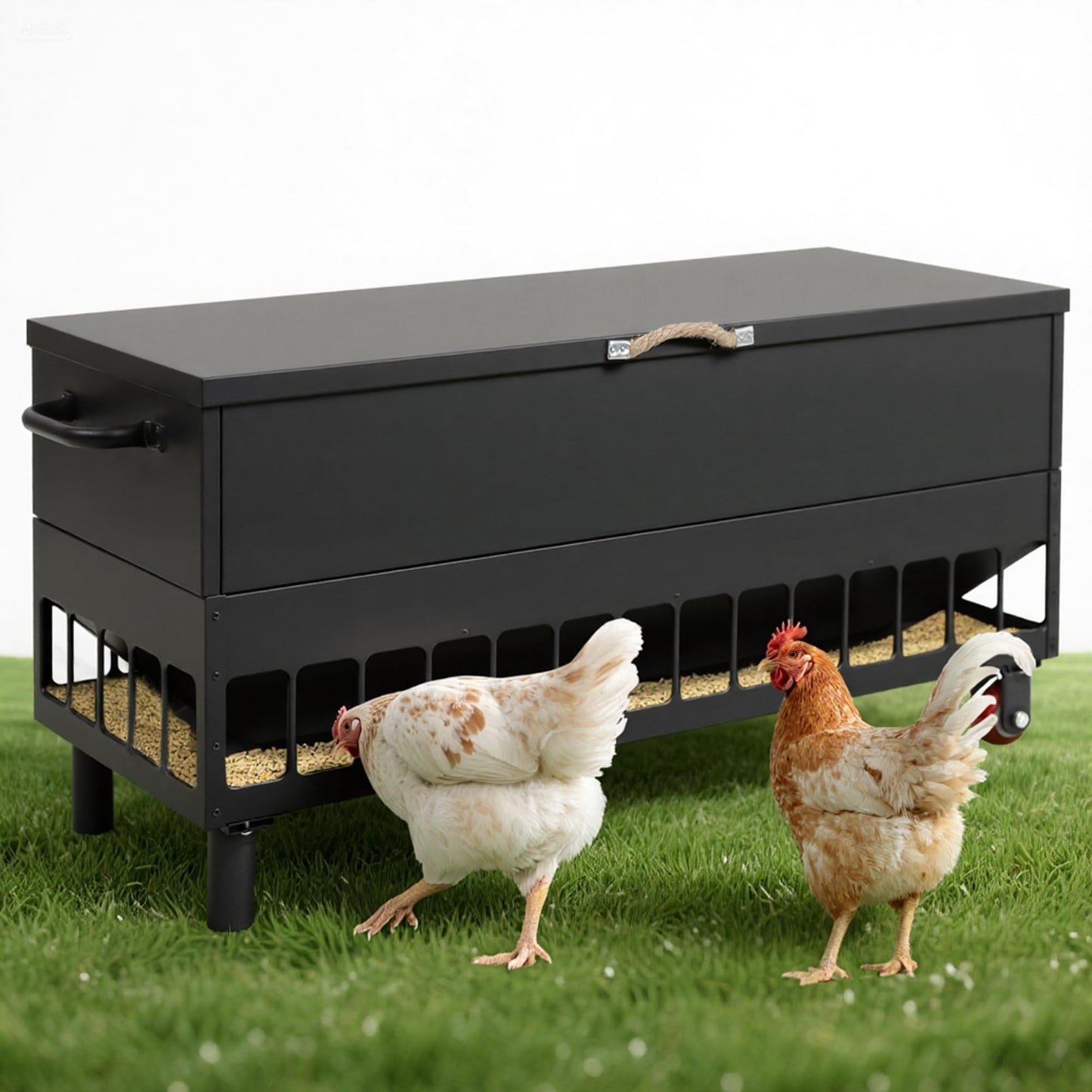 KOL 120 LB Large Chicken Feeder No-Waste, Spill Proof Portable Gravity Chicken Feeder Automatic, Dispenser, 38 Feeding Ports, No Waste Poultry Feeder for Hen Coop