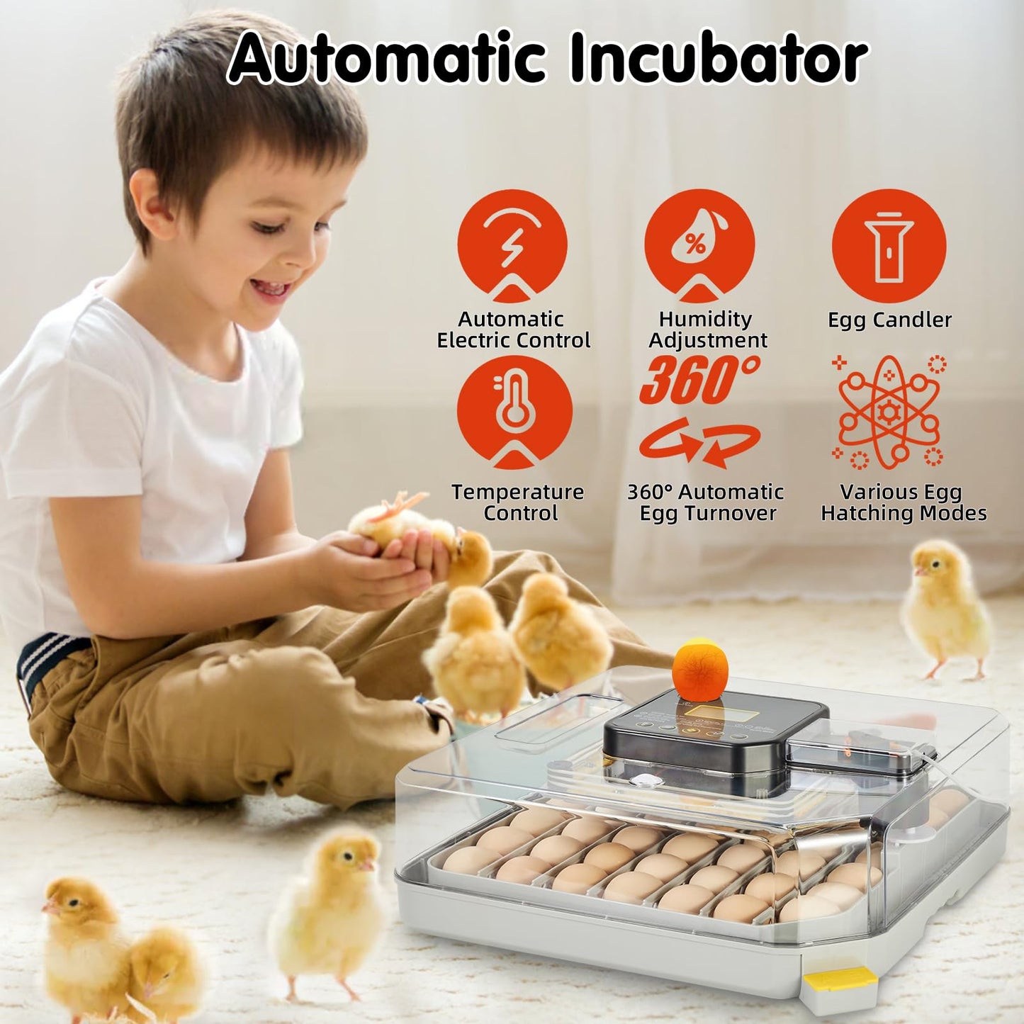 LBYRZE 48 Egg Incubators for Hatching Eggs,360° View Incubator with Automatic Egg Turning and Humidity Control,Quail Duck Chicken Incubators