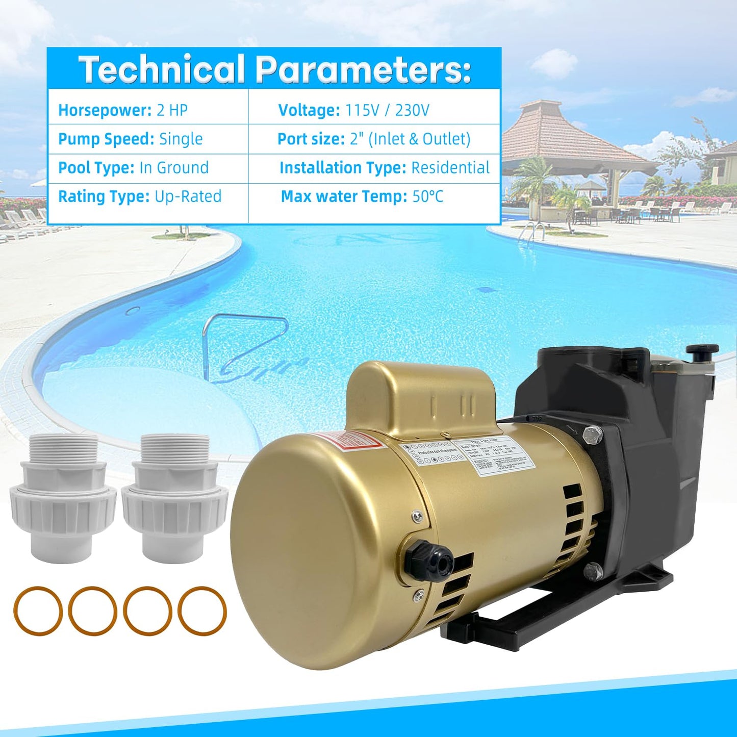 W3SP2615X20 2HP Pool Pump 115/230V Single Speed Compatible with Hayward Super Pool Pump SP2615X20 for All In-Ground Pool and Spa