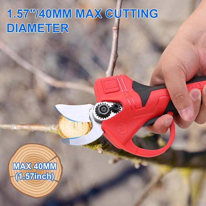 Electric Pruning Shears, 40mm/1.57" Cutting Diameter Cordless Tree Pruner with 2PCS 2000mAh Enhanced Batteries & Replacement Blade Set, Upgraded 21V Gardening Pruner for Tree Branch Grass Trimming