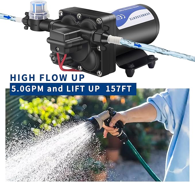 12V DC RV Water Pump Water Pressure Booster Pump for Home 5.0GPM 70PSI Marine Boats Washdown Pump Self-Priming Diaphragm Pump for Yacht Garden Camp Bathroom Kitchen