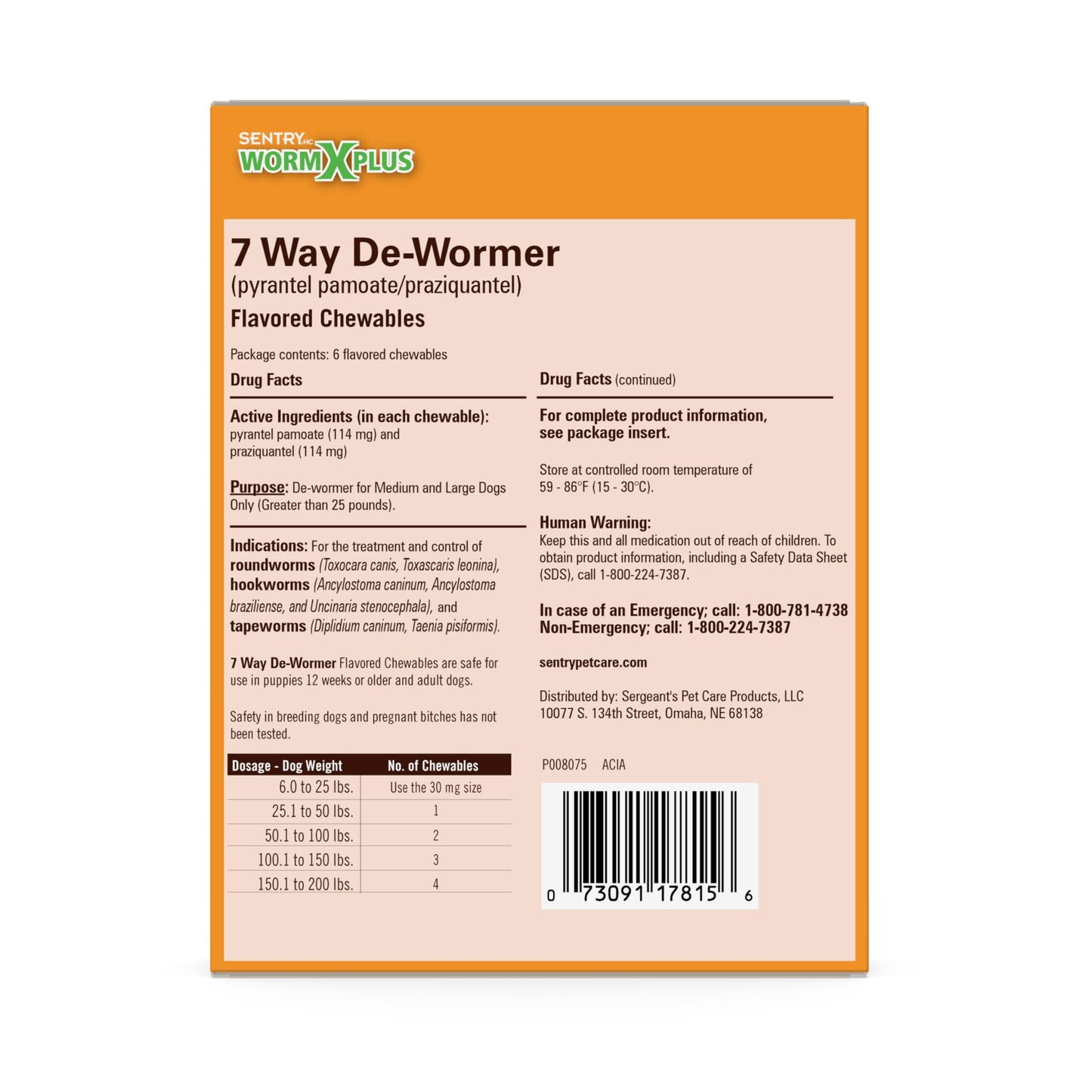 SENTRY PET Care SENTRY Worm X Plus 7 Way DeWormer Large Dogs (6 Count) Package May Vary