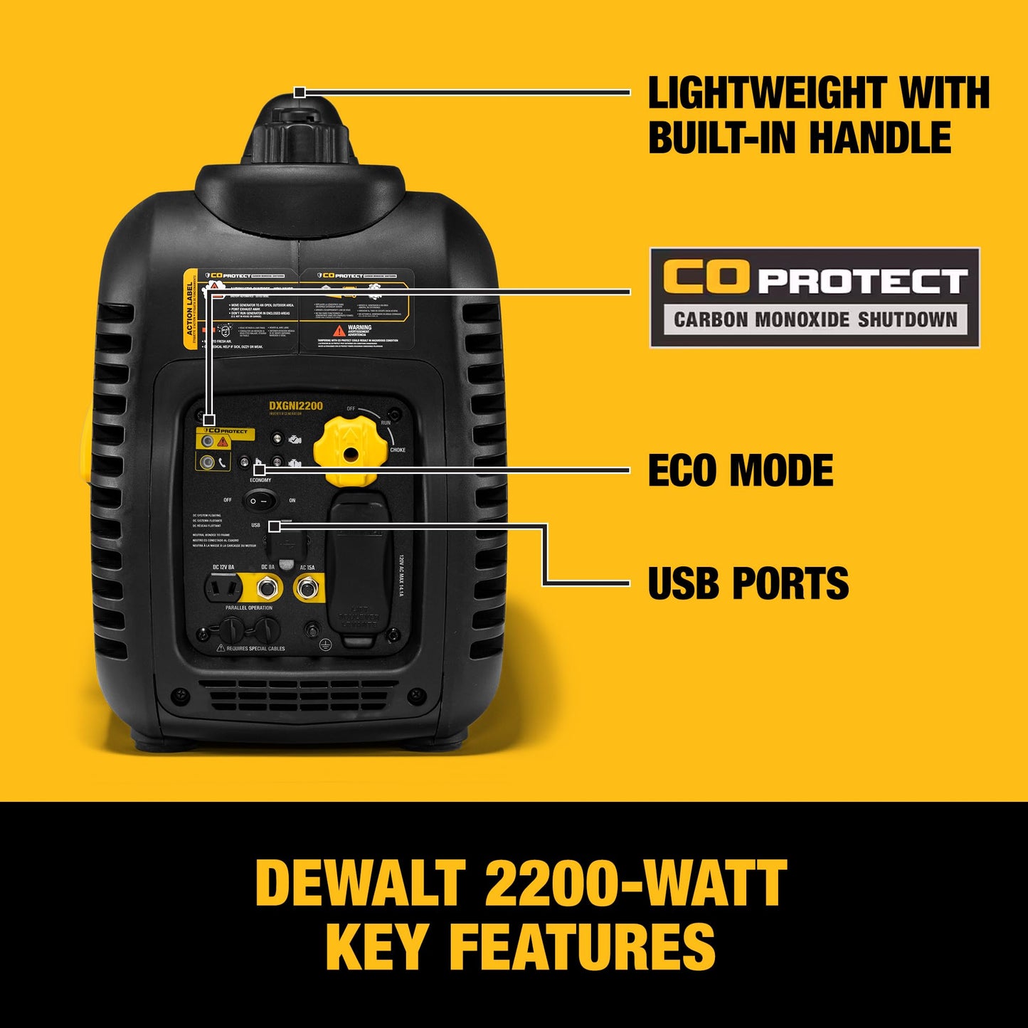 DeWalt 2,500-Watt Portable Inverter Generator - Gas Powered - Quiet, Long Runtime - Compact and Lightweight - Manual Start - Home Backup, RV, Camping, Jobsite Ready