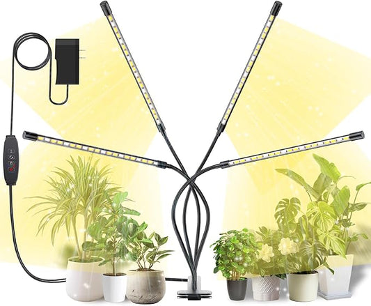 bseah Plant Lights for Indoor Plants, Grow Lights for Seed Starting Auto ON & Off Full Spectrum LED with Timer 4 Tubes