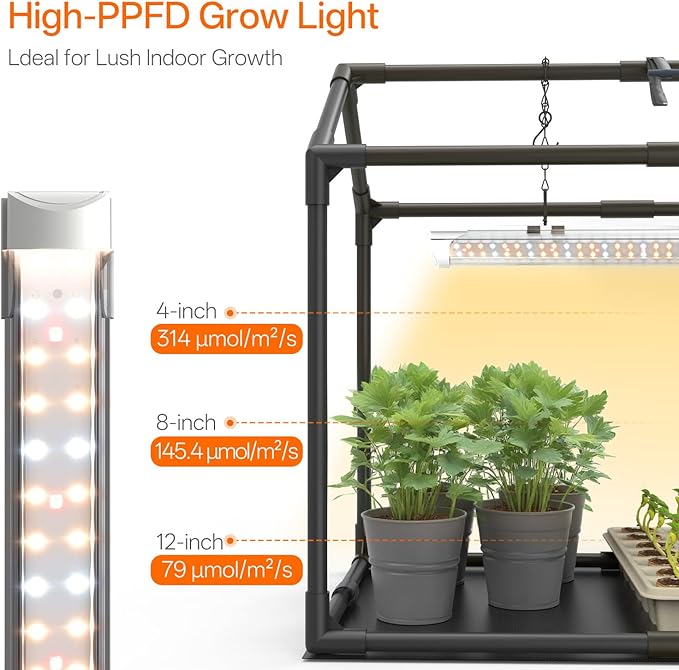 Bstrip Indoor Greenhouse with Grow Light, Mini PVC Tent with PE Base Mat, Ventilation Windows & Zippered Door, 18W Tabletop Greenhouse Light for Seed Starting with Timer, 23.8" x 15.7" x 20.5"