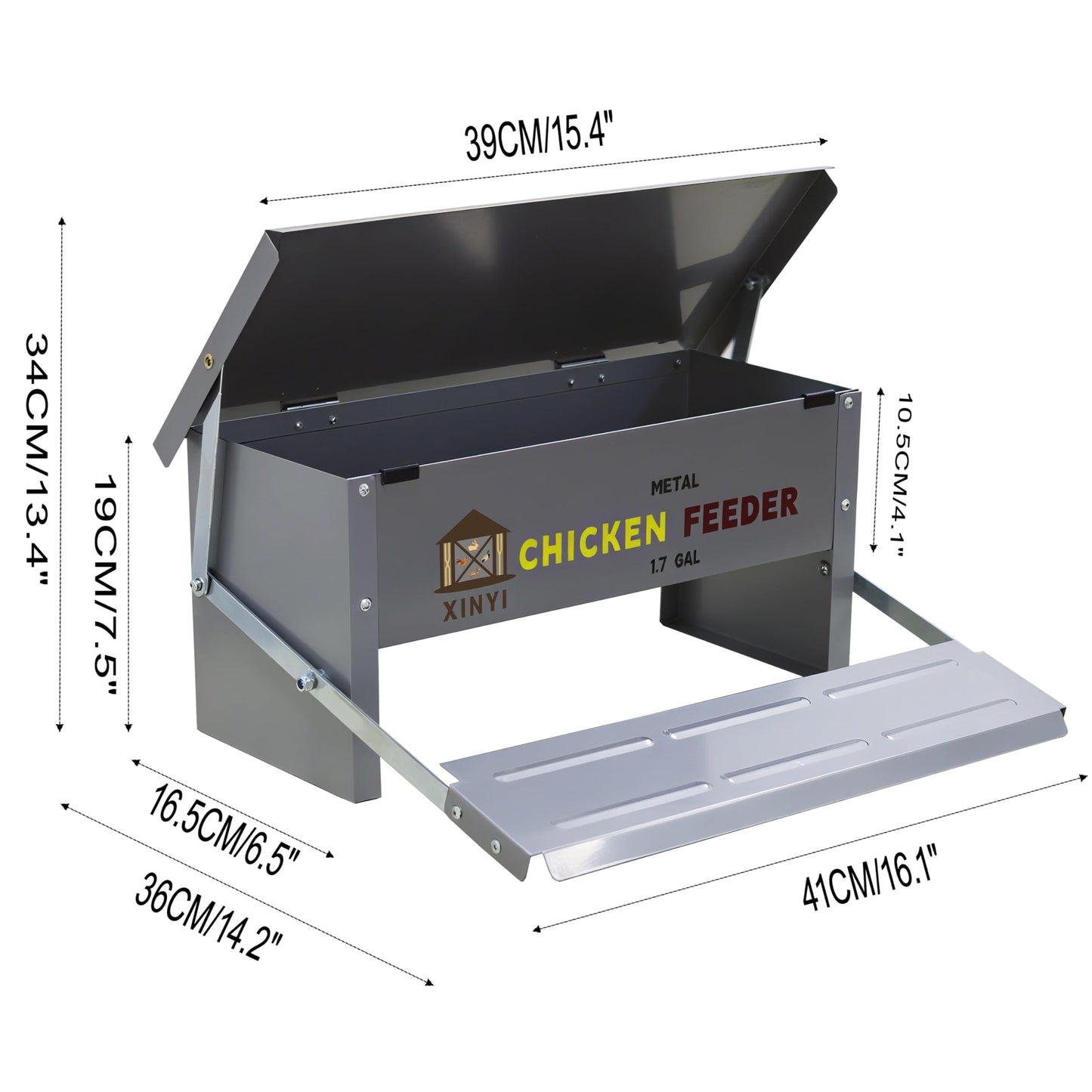 Automatic Treadle Chicken Feeder,12 Lbs No Waste No Spill Rodent Proof Chicken Feeder with Weatherproof Lid,Chicken Supplies for Your Chickens, Duck Feeder 1.7Gal