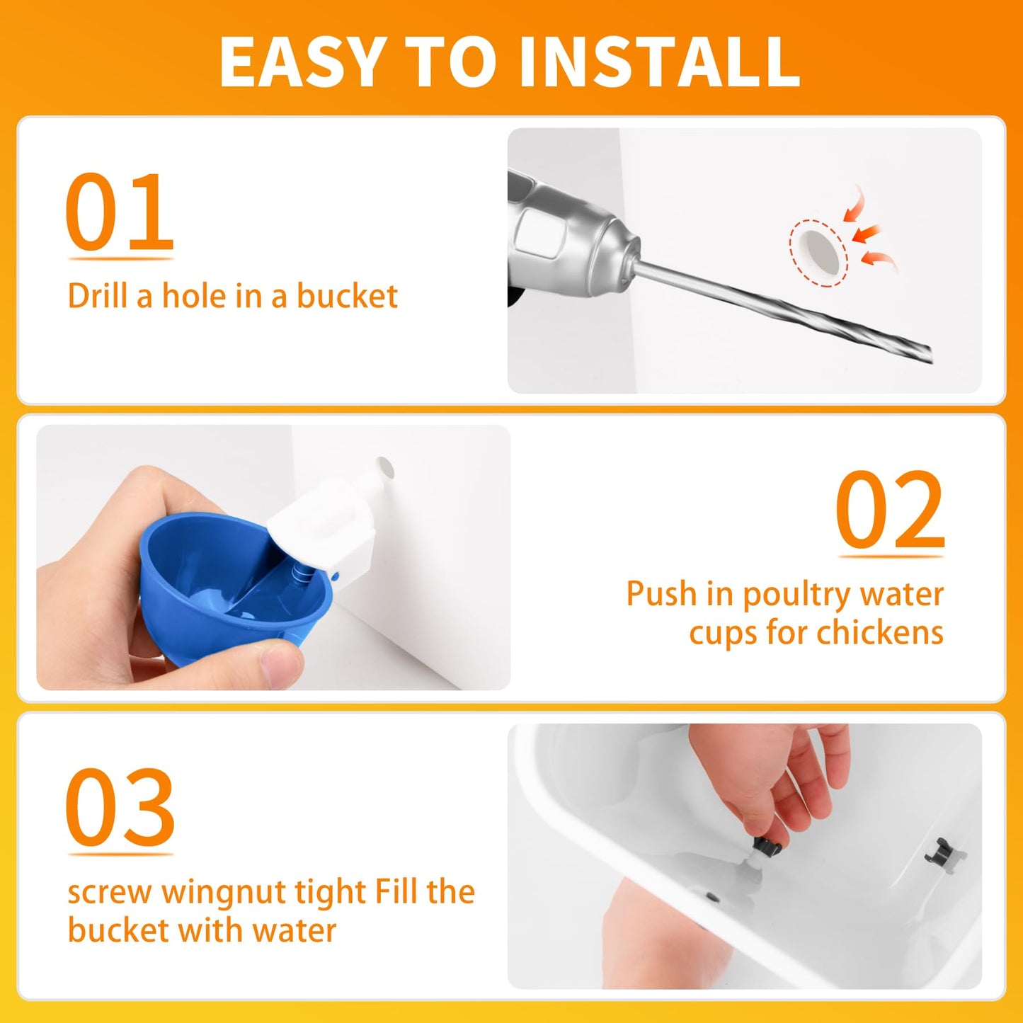Chicken Water Cups 12pcs - Automatic Filling Waterer Feeder, Gravity DIY Poultry Watering System, Chicken Water Dispenser Bowl, Chicken Coop Accessories for Hens, Duck, Goose, Turkey (Blue)