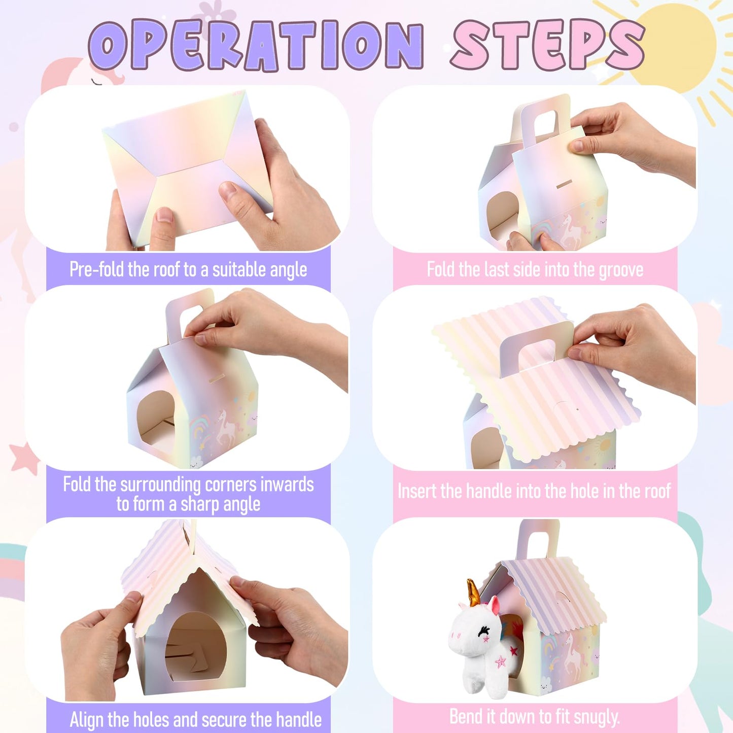 Blueweenly 73 Pcs Adopt a Unicorn Party Favors Set for Girl Mini Plush Unicorn Stuffed Animal Gift Box Adoption Card 1 Animal Sign with Carton House for Adopt a Pet Party Favor Birthday Supply (Cute)