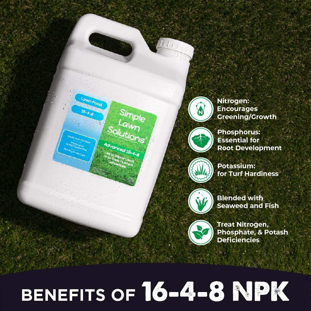 16-4-8 Lawn Food (2.5 Gallons) and Lawn Energizer Nitrogen & Iron (2.5 Gallons) and Root Hume, Humic (2.5 Gallons) - Simple Lawn Solutions