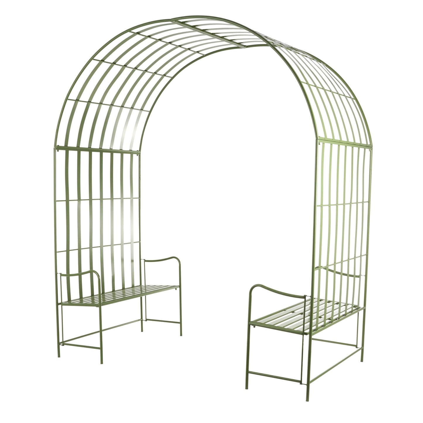 Deco 79 Metal Garden Arbor Large Arched with 2 Attached Benches, 83" x 44" x 108", Green