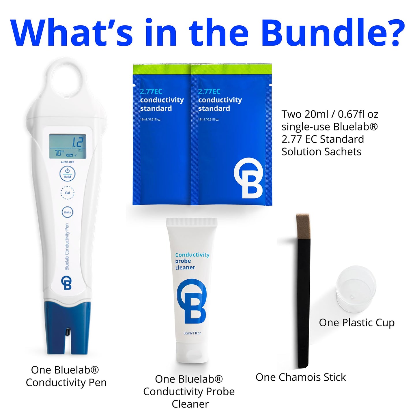 Bluelab Conductivity Pen Meter and Probe Care Kit for Conductivity-Water, Temperature and Nutrient Tester (CF, EC, PPM 500/700) with EC Solution and Cleaner for Hydroponics and Indoor Growing