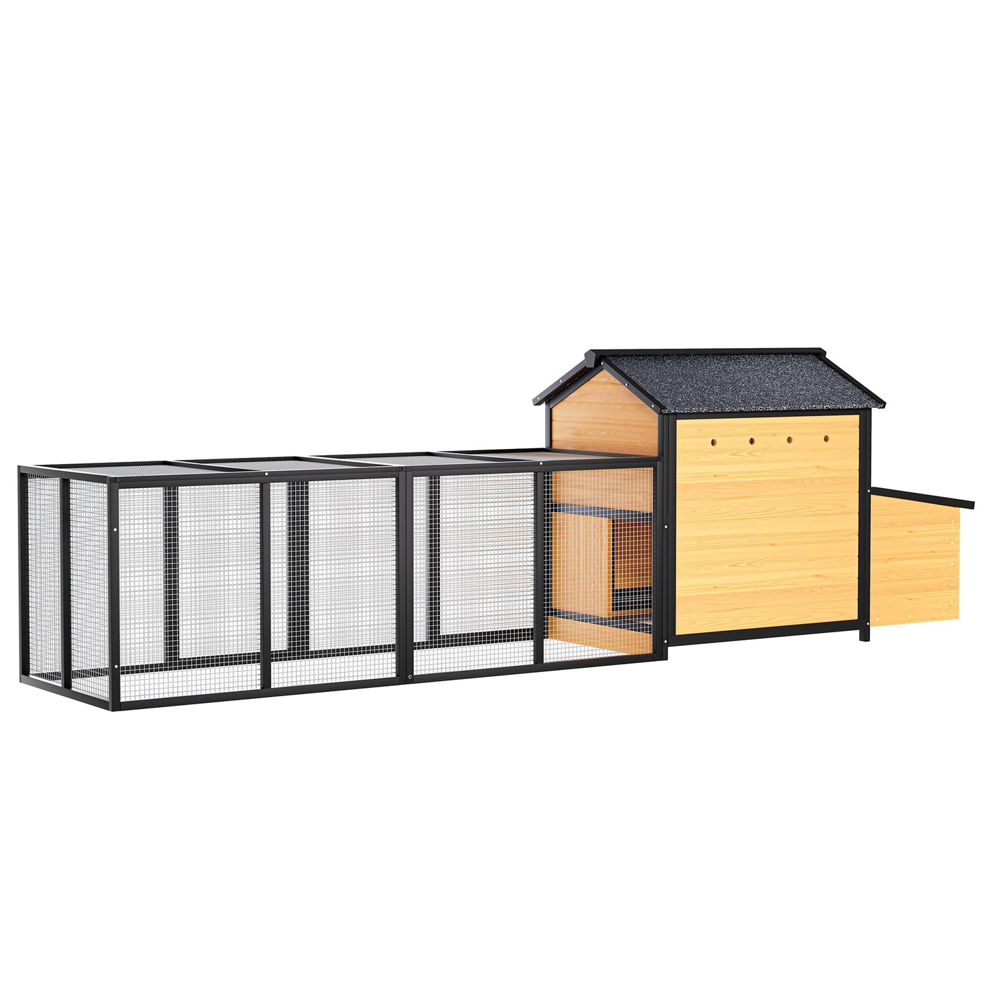 YOPTO 118" Large Wood Chicken Coop,Outdoor Hen House with Nesting Box Poultry Cage,Oversized Enclosed Run,Hen Coop with Leak-Proof Pull-Out Tray,Asphalt Roof & Free-Range Doors,Black+Gold