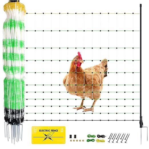 Electric Fence Netting - Chicken Fences for The Yard Semi-Rigid Net for Livestock or Poultry Fence Double Spiked Poultry Netting Fence Electric Portable 35" H x 164' L, 14 Posts