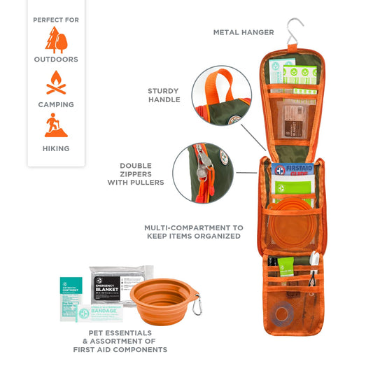 Be Smart Get Prepared Trails N’ Tails First Aid for You & Your Pet - 72 Pieces - Pet Care & Emergency Essentials - Designed for Pets, Outdoor, Auto & Home - Compact & Portable