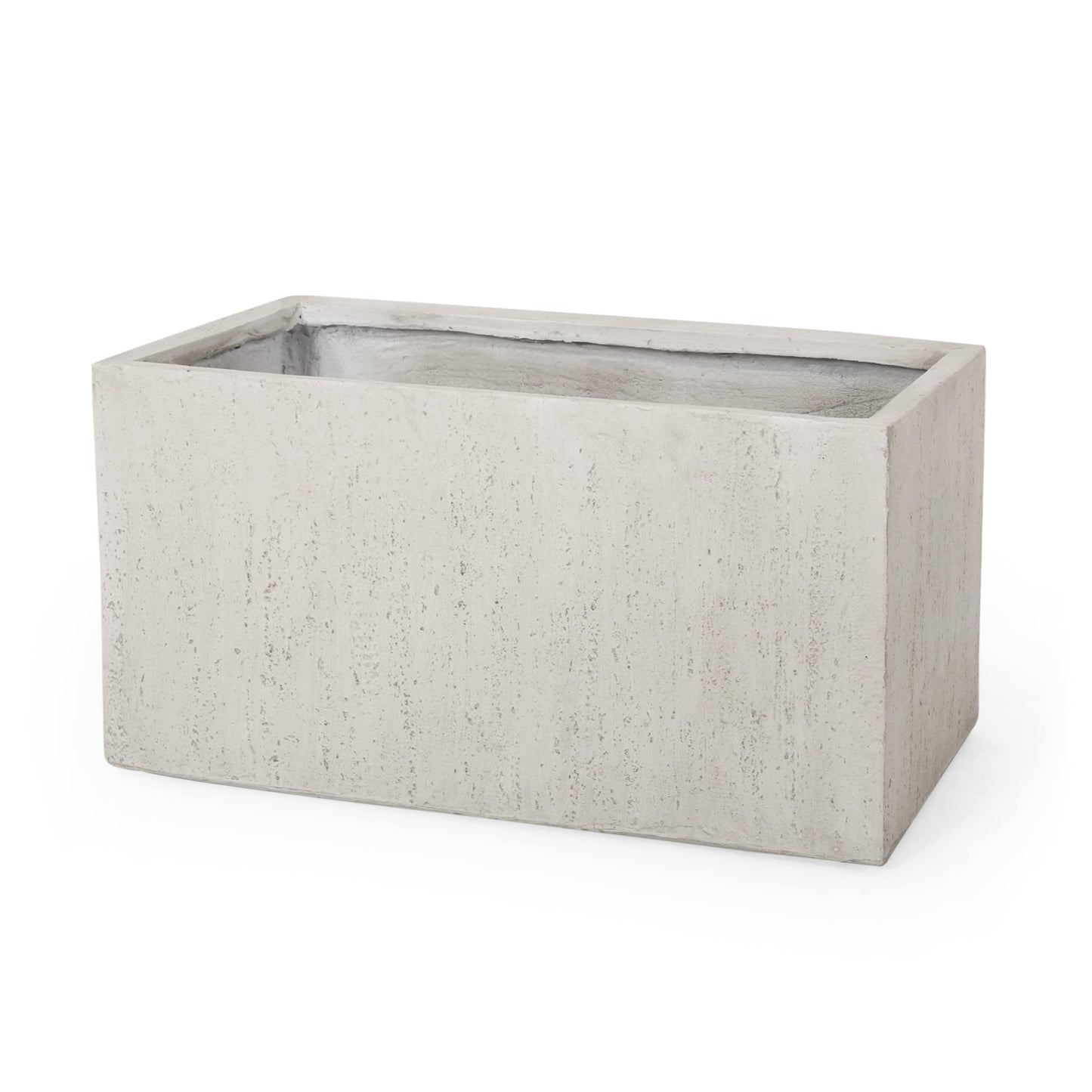 Vanessa Outdoor Modern Medium Cast Stone Rectangular Planters (Set of 2), White