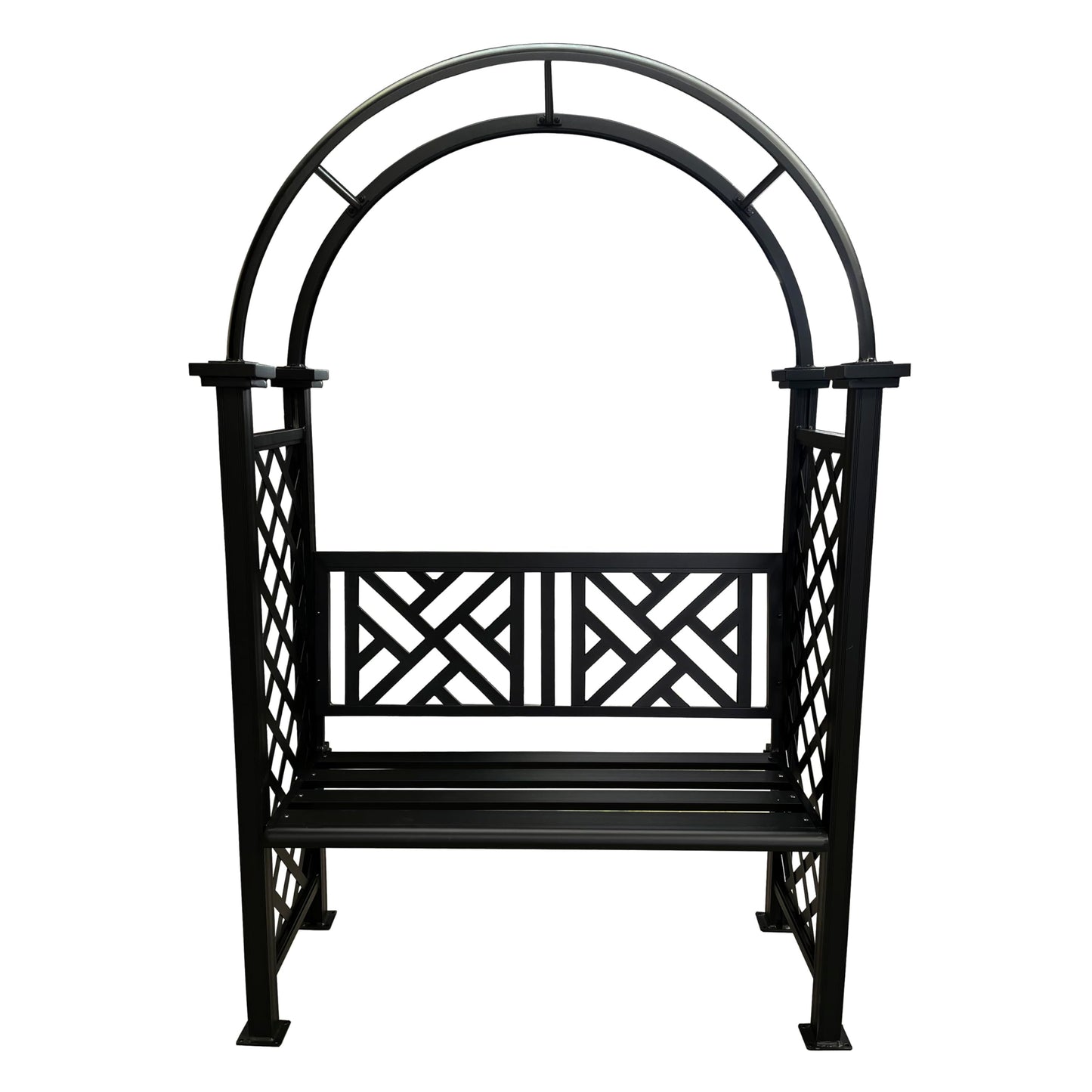 Black Aluminum Garden Arbor Arch with 2-Seater Bench
