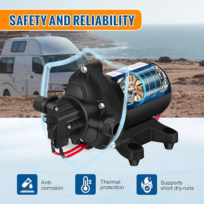 YOUNGTREE 12V RV Fresh Water Pressure Pump 3.5 GPM 45PSI On Demand 12Volt Water Diaphragm Pump with Pressure Switch for RV Boat Marine Sprayer Camper Shower