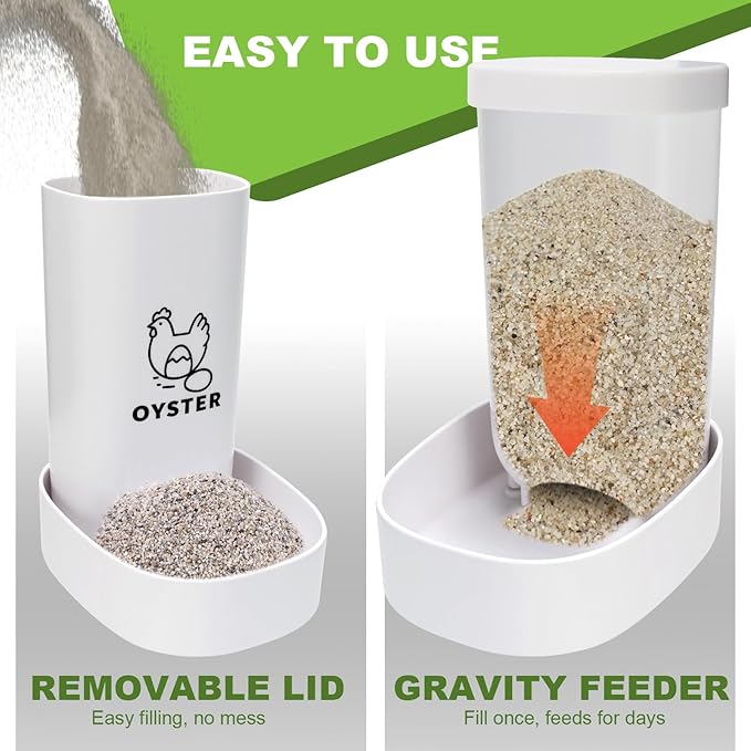 2 Pack Chicken Oyster Shell Feeder and Grit Feeder, Automatic Hanging Chicken Feeder and Chicken Coop Accessories Improve Eggshell Quality and Hen Health