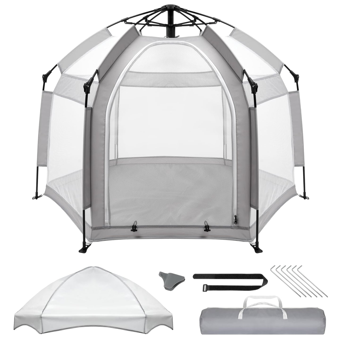 Palopalo Pop Up Baby Playpen with UPF50+ Canopy & Mosquito Net, Indoor & Outdoor Foldable Play Pen for Babies and Toddlers, Portable Baby Beach Tent with Travel Bag, Pop Up Pack and Play Yard, Grey