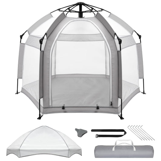Palopalo Pop Up Baby Playpen with UPF50+ Canopy & Mosquito Net, Indoor & Outdoor Foldable Play Pen for Babies and Toddlers, Portable Baby Beach Tent with Travel Bag, Pop Up Pack and Play Yard, Grey