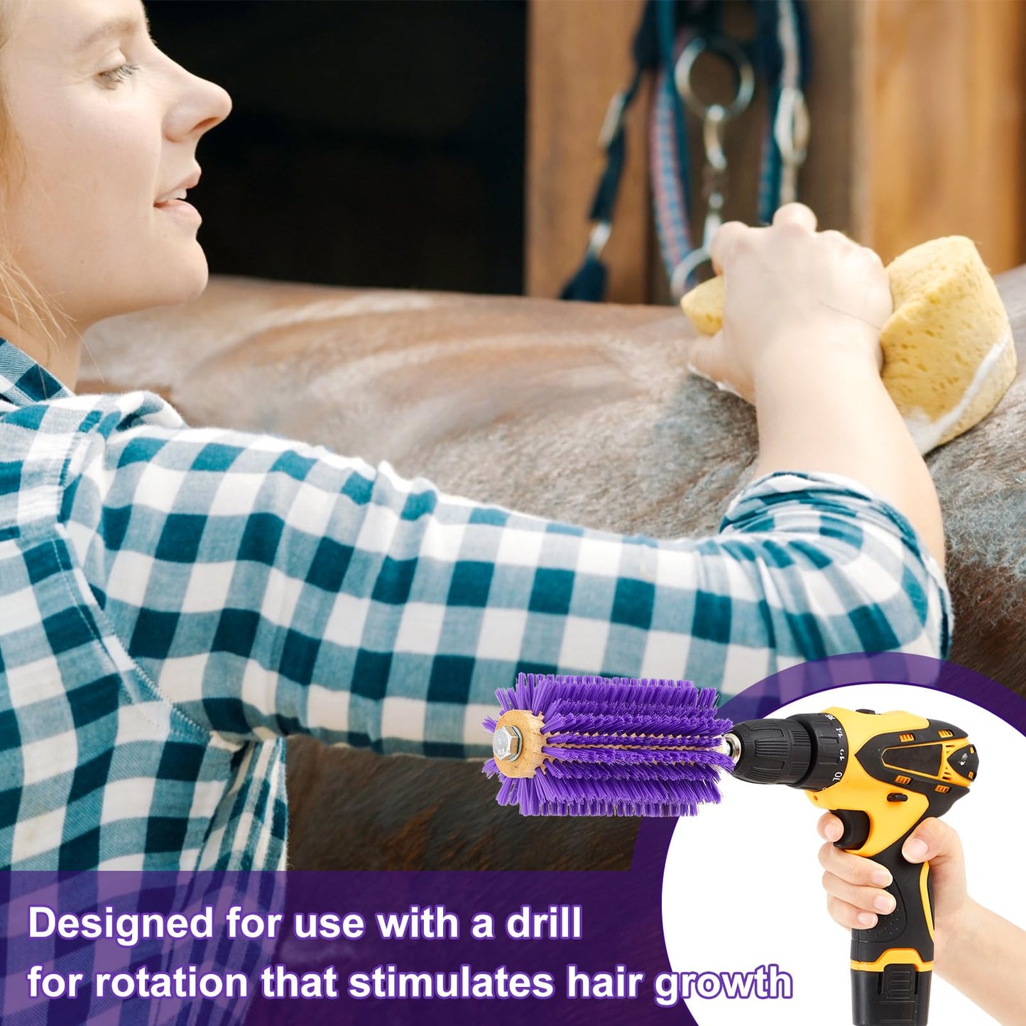 Willinglong 2 Pcs 5.35 inches Livestock Mini Drill Scratch Brush Purple Brush Grooming Kit Suitable for Cattle, Cows, Horses, Sheep and Pigs