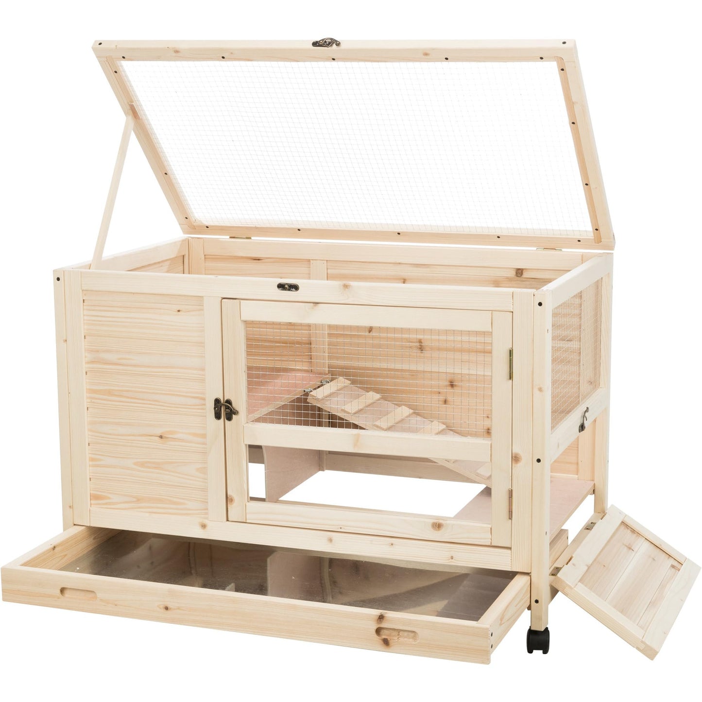 TRIXIE Natura X-Small Indoor Rabbit Hutch, Pet House for Rabbits and Guinea Pigs, Bunny Cage on Wheels, Pull Out Tray
