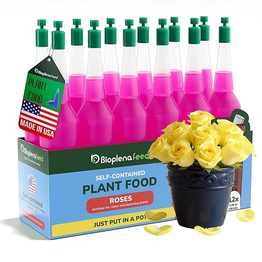 Made in The USA Rose Plant Food – Easy Cut & Stick Liquid Fertilizer for Thriving Blooms & Vibrant Foliage – Convenient 12-Pack Nutrient Solution