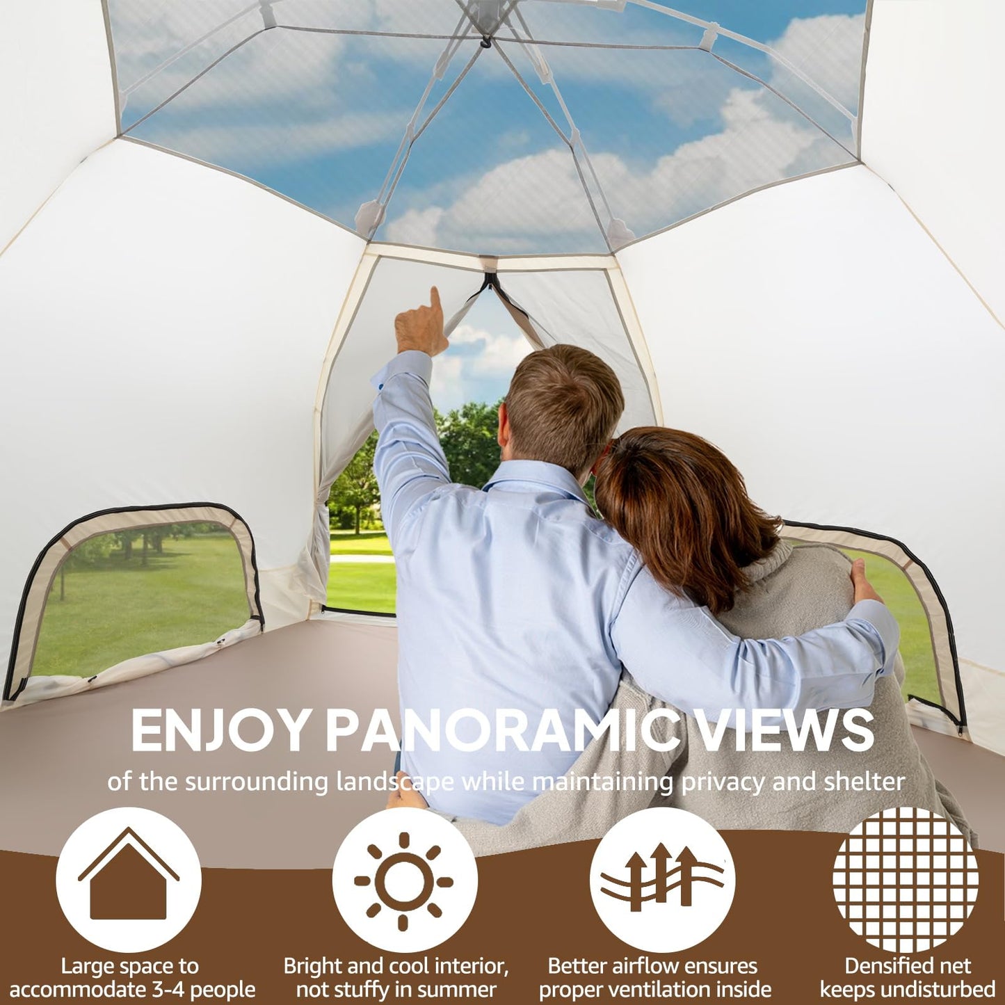 Chihee Camping Tents Pop-Up Stand-up Tent, Family Cabin Tent with Awning Porch 3-Person Outdoor Shelter with Screen Room Large Capacity, Waterproof and Windproof, Easy Setup,Traveling Hiking Picnic