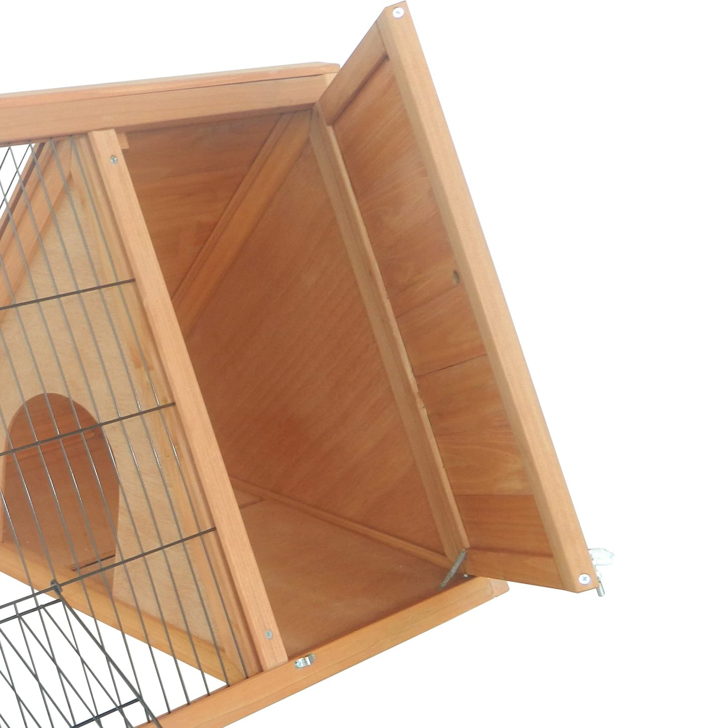 PawHut 46" x 24" Wooden A-Frame Outdoor Rabbit Hutch, Small Animal Cage, Bunny Hutch with Outside Run & Ventilating Wire, Yellow