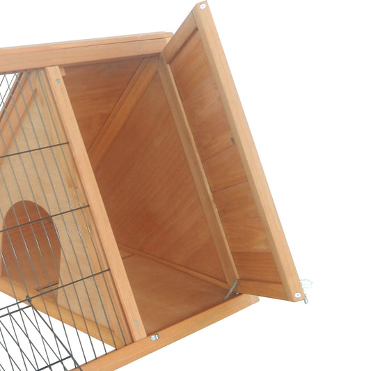PawHut 46" x 24" Wooden A-Frame Outdoor Rabbit Hutch, Small Animal Cage, Bunny Hutch with Outside Run & Ventilating Wire, Yellow