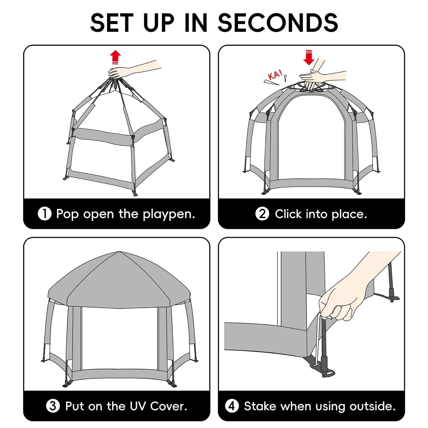 Palopalo Pop Up Baby Playpen with UPF50+ Canopy & Mosquito Net, Indoor & Outdoor Foldable Play Pen for Babies and Toddlers, Portable Baby Beach Tent with Travel Bag, Pop Up Pack and Play Yard, Grey