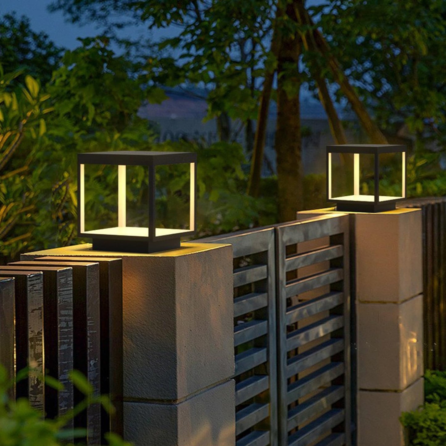 JHOTEC Solar Outdoor Post Lights,110V & 12V Voltage Can be Used Wired Lantern Column Lamp with E26 Base,Outdoor Column Lights,IP54 Waterproof,LED Post lamp,Deck Lights (Wiring, 16X16IN), Black