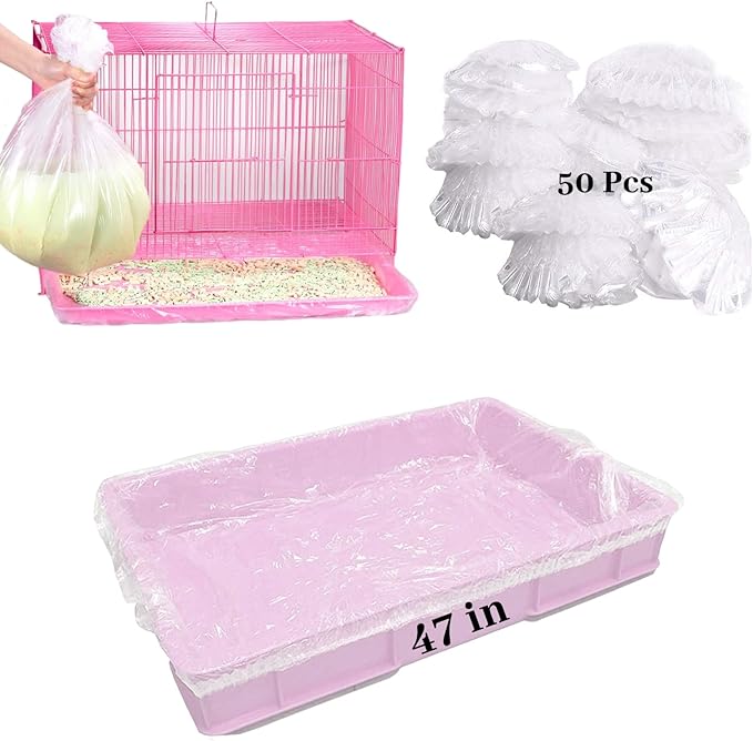 BNOSDM 50 PCS Disposable Rabbit Cage Liner Plastic Guinea Pig Cage Bedding Hamster Litter Pan Bags Universal Toilet Film for Bunny Chinchilla Ferret Hedgehog Small Animals (47")