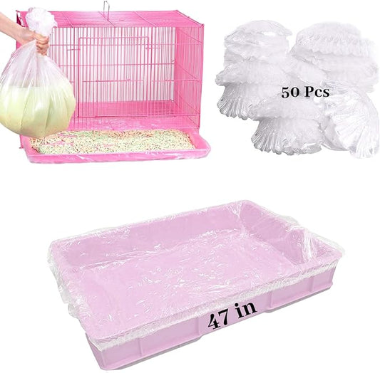 BNOSDM 50 PCS Disposable Rabbit Cage Liner Plastic Guinea Pig Cage Bedding Hamster Litter Pan Bags Universal Toilet Film for Bunny Chinchilla Ferret Hedgehog Small Animals (47")