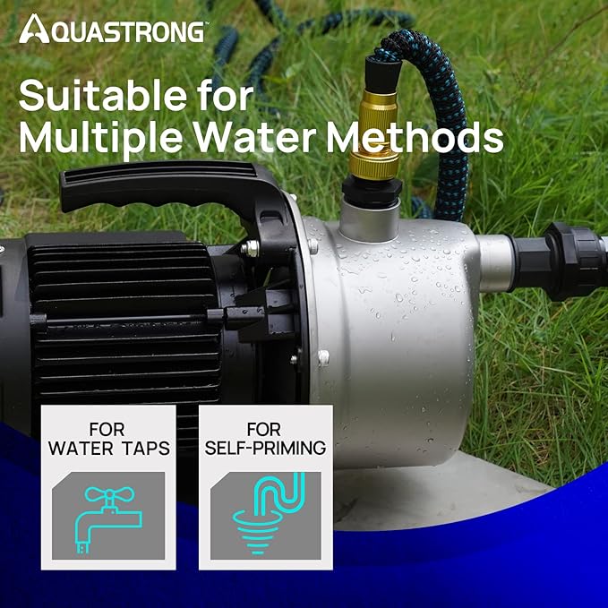 Aquastrong 1.2 HP Portable Shallow Well Pump, 1209 GPH, 115V, Stainless Steel, Sprinkler/Water Transfer Draining Irrigation Pump for Lawn