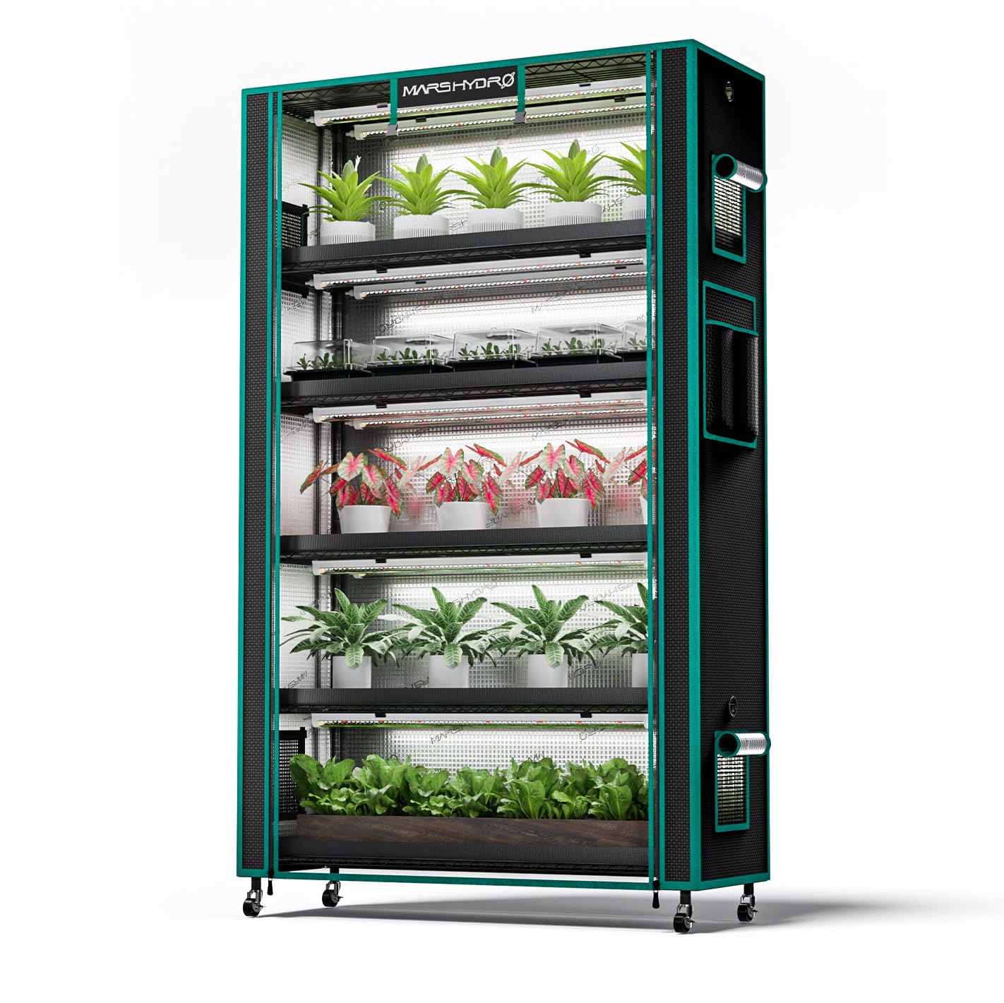 MARS HYDRO 2025 Plant Stand with Grow Lights,6-Tier Plant Shelf with 10 Full Spectrum LED Lamps (225W, 3ft) & Grow Tent | for Vegetables, Seedlings, Plant Growth | 5000K, 43x16x71''