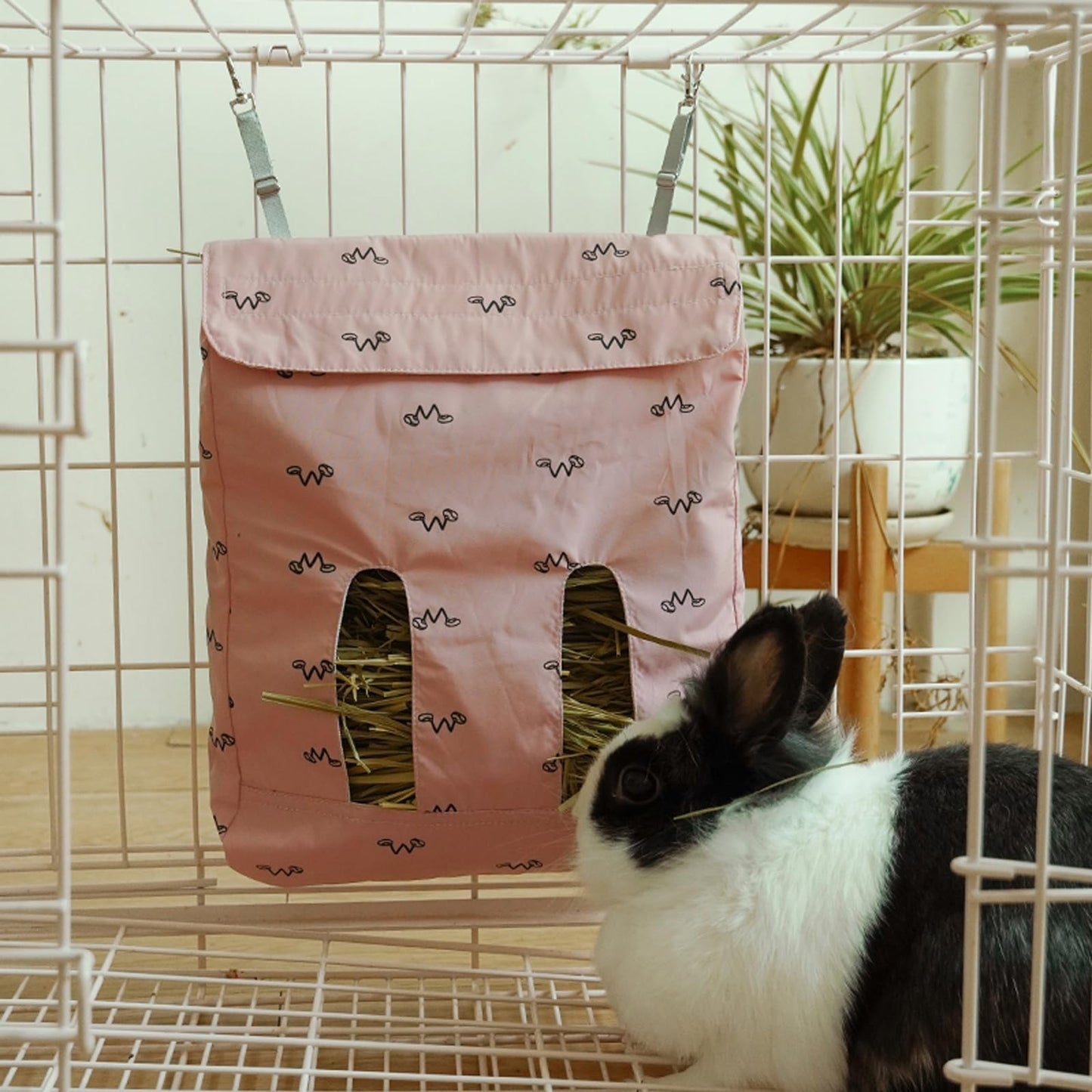 Rabbit Hay Feeder Bag, Guinea Pig Hay Feeder Storage,Sack Hay Bag Feeding Bag Storage for Chinchilla Hamsters Rabbit Guinea Pig Small Animals (Pink, XL)