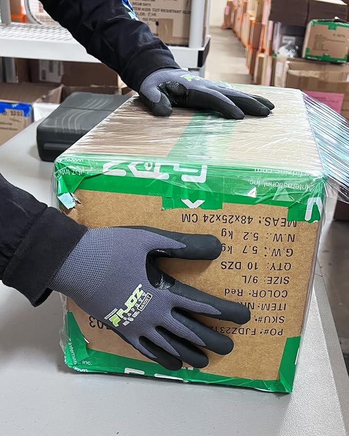 Work Gloves with Grip,12 Pairs Thin Breathable MicroFoam Nitrile Coated Durable Touchscreen Glove Men Women