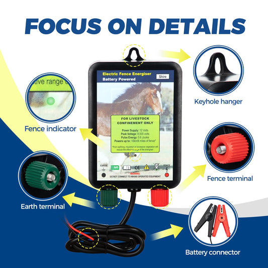 Andmon EF050 0.6 Joule Battery-Powered Electric Fence Energizer, 15miles/50acres Electric Fence for Dogs, High Power Low-Impedance Electric Fence for Secure Your Area with Confidence