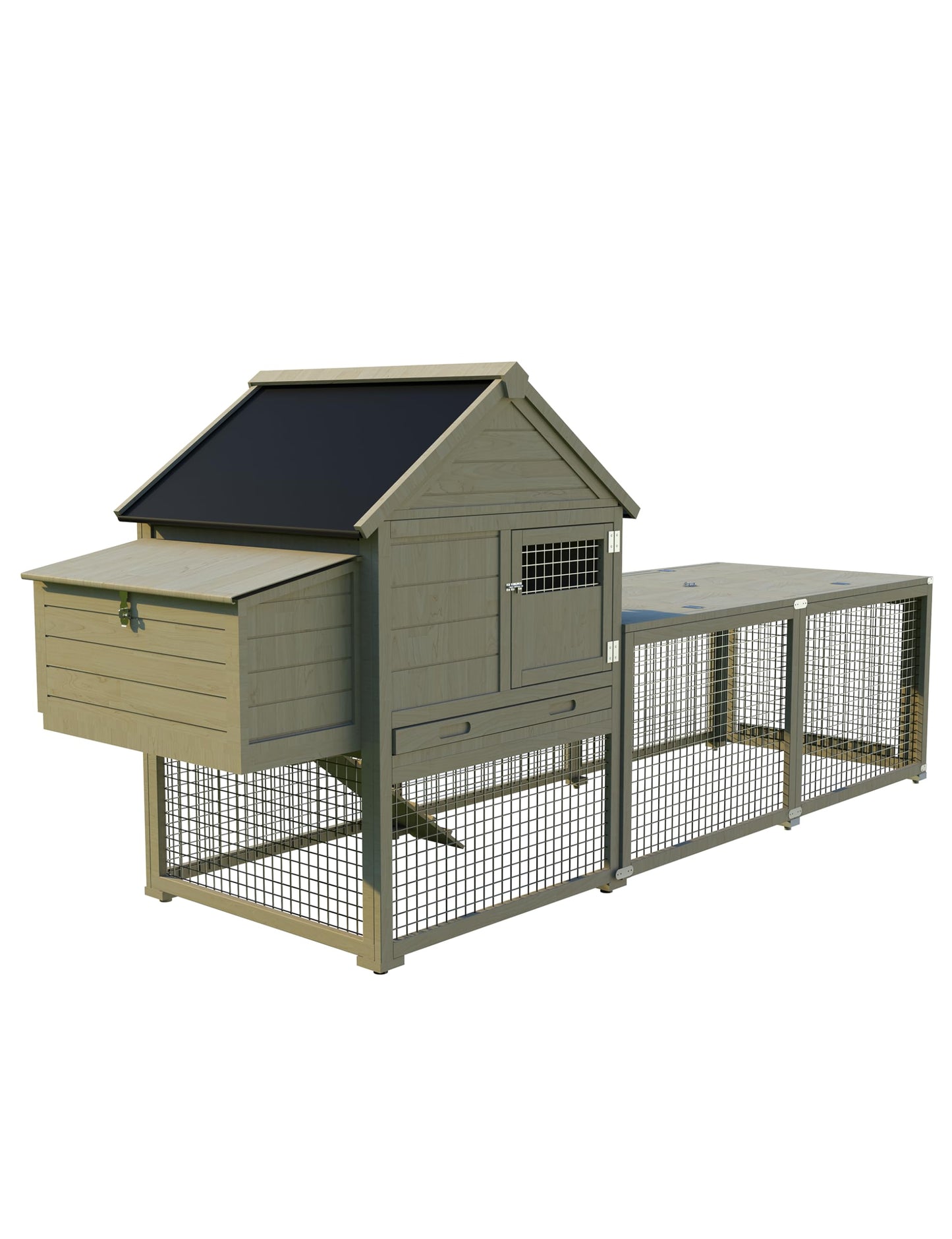 Hipicute Indoor and Outdoor Rabbit Hutch, Rabbit Cage, Chicken Coop Small Animal Pen and Hutch with Anti-UV Waterproof Roof, No Leak Pull Out Tray, Run and Ramp, 109in, Wood Color