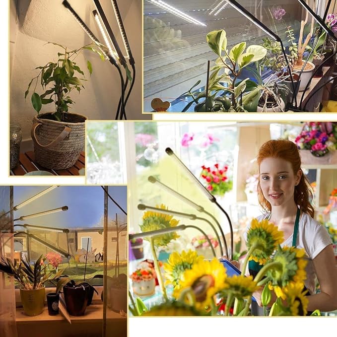 bseah Plant Lights for Indoor Plants, Grow Lights for Seed Starting Auto ON & Off Full Spectrum LED with Timer 4 Tubes