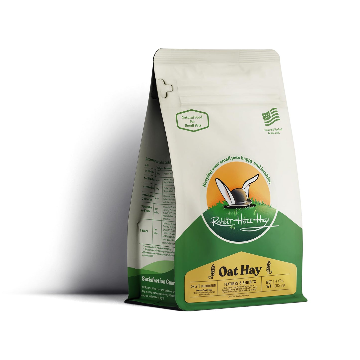Rabbit Hole Hay - Ultra Premium Oat Hay for Small Pets - 4 oz Bag - Healthy & Fresh