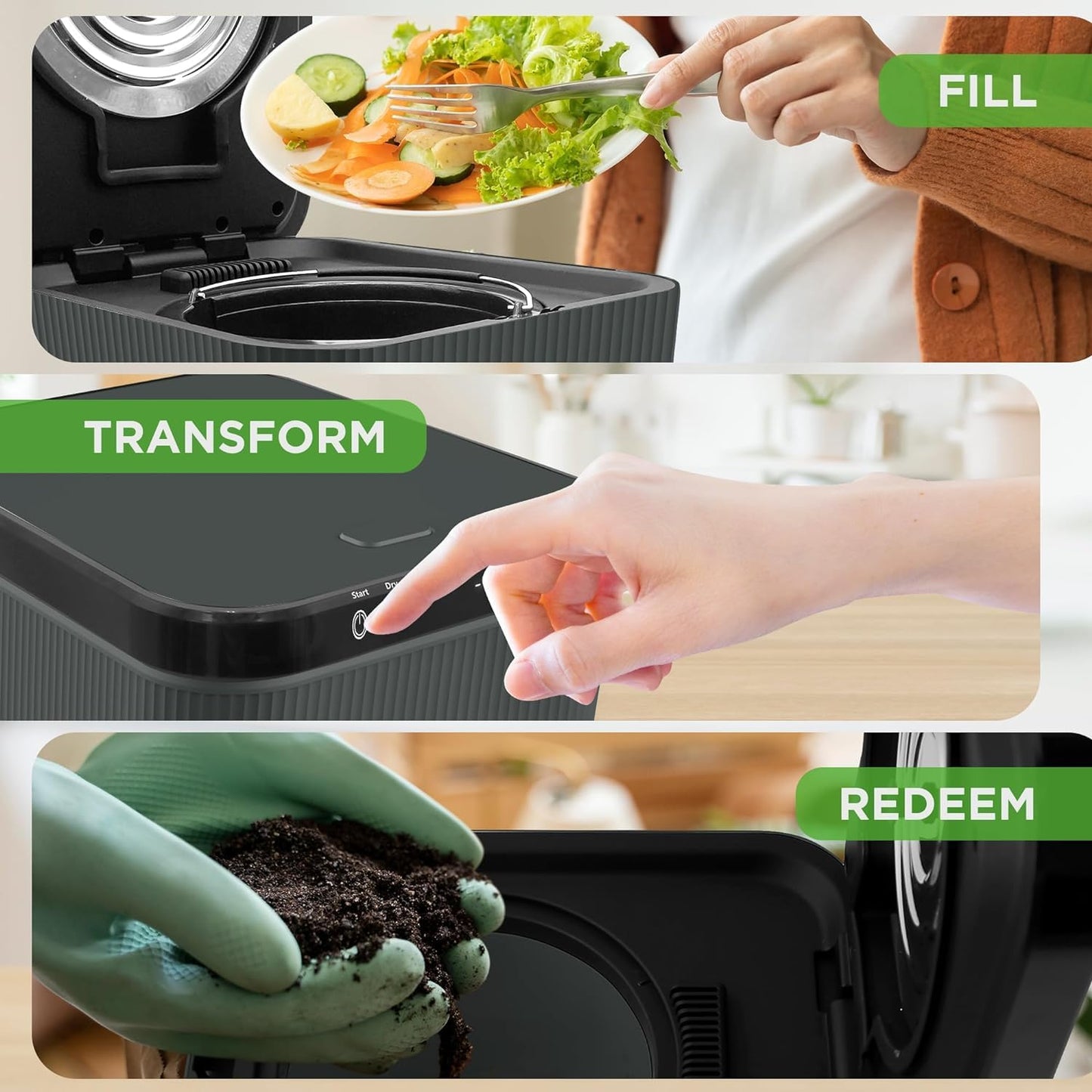 Nutrichef 3L Electric Kitchen Composter - Compost’s Organic Material & Food Scraps | Countertop Automatic Compost Bin | Dry, Crush, & Cooling Functions | Perfect for Kitchens & Apartments | White