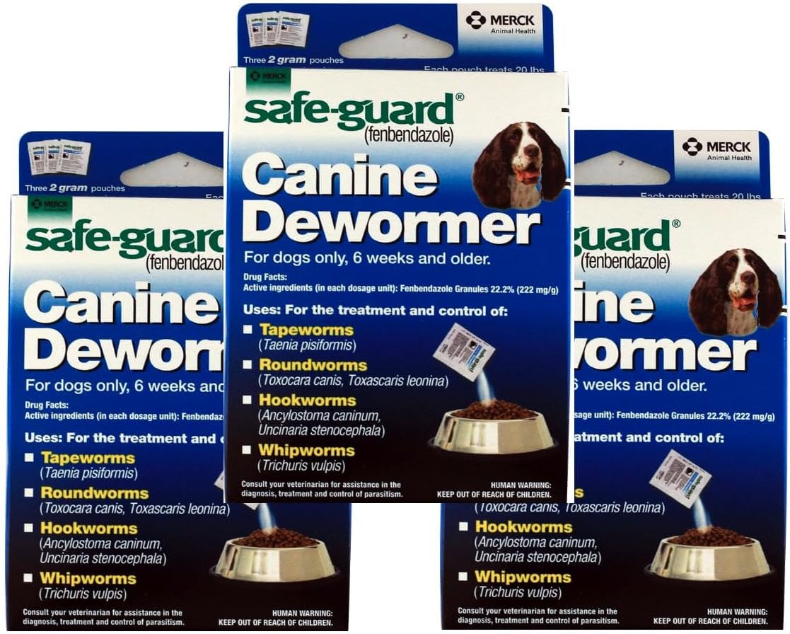Safe-Guard Canine Dewormer For Dogs Only, 6 Weeks and Older, 9 Pouches Total(3 Packages with 3 Pouches each)