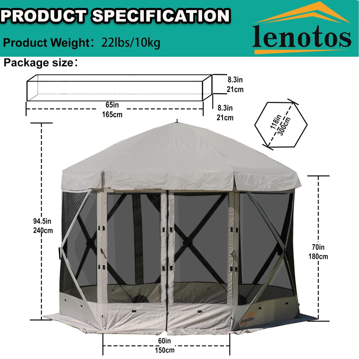 Lenotos Pop Up Screen Tent, 10'x10' Windproof & UV Protection Sun Shelter, Portable Instant Setup, 6-Sided Screen Tent for Picnic, Camping, Backyard, Outdoor (Grey)